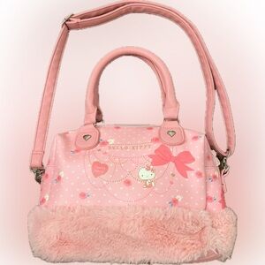 Hello Kitty “Sharing Hearts” Pink Satchel Bag – Faux Fur Trim EUC